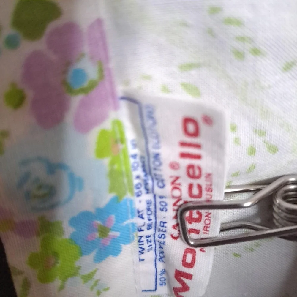 Cannon‎ Monticello Flat Bed Sheet Twin White Blue Floral Vintage No Iron Muslin